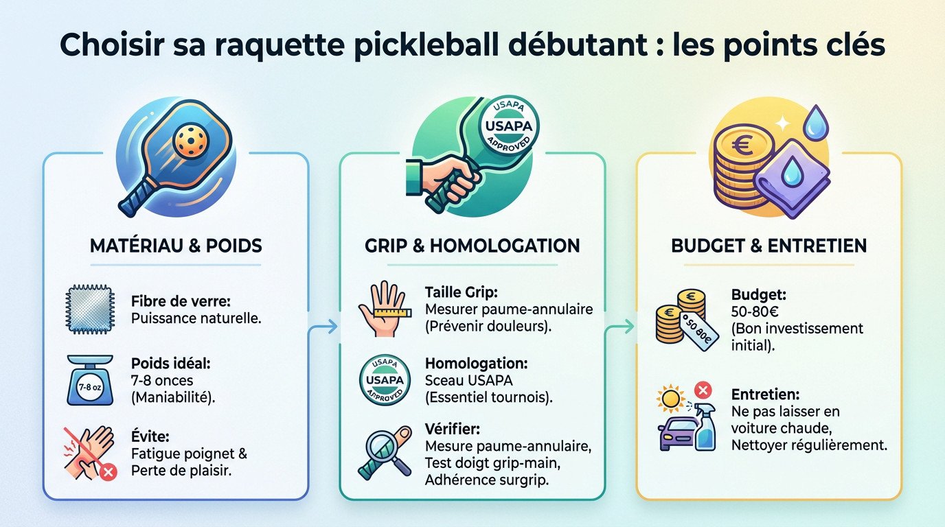 Joueur débutant examinant une raquette de pickleball composite légère