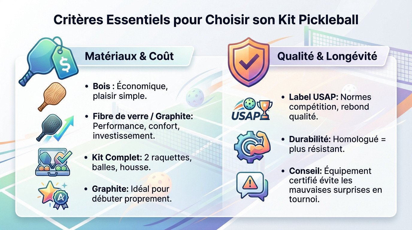 Comparatif des matériaux et prix pour bien choisir son kit pickleball