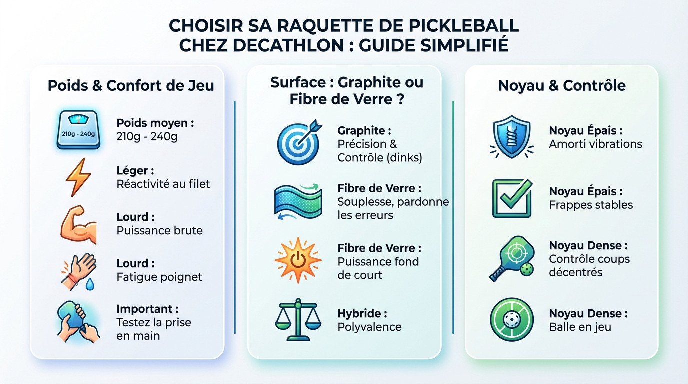 Guide visuel simplifié pour choisir les caractéristiques d'une raquette de pickleball
