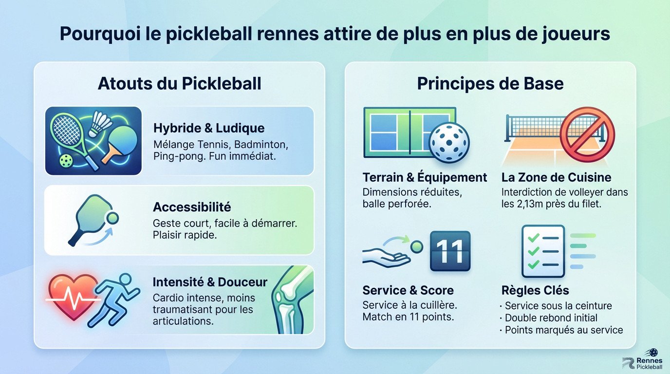 Joueurs de pickleball en action illustrant l'attrait grandissant pour ce sport à Rennes