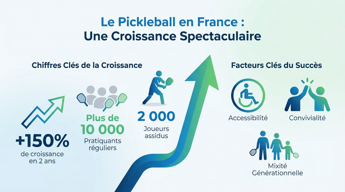 Graphique illustrant la croissance du nombre de joueurs de pickleball en France entre 2024 et 2026