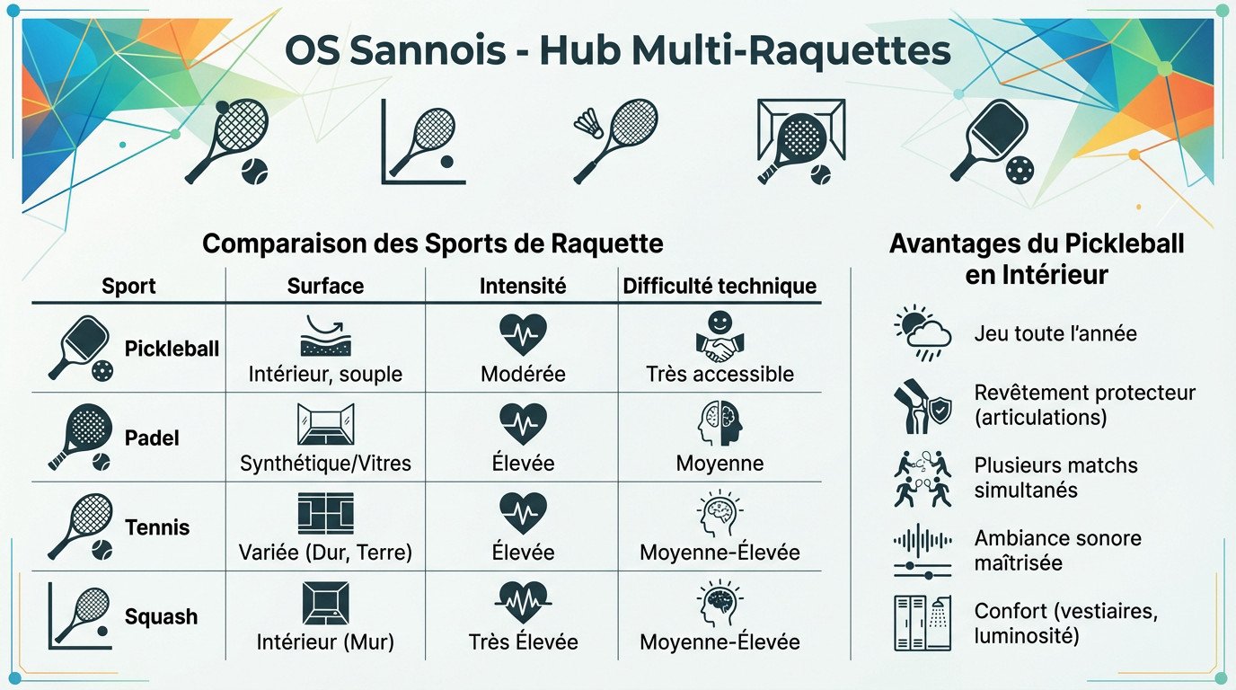 Comparaison des installations de sports de raquette à l'OS Sannois incluant le pickleball